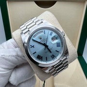 Rolex Day-Date 40 Platinum Presidential 228206 Smooth Bezel Ice Blue Quadrant Motif Dial Pre-Owned