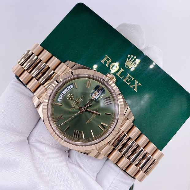 Rolex Day-Date 40 Presidential 228235 Fluted Bezel Olive Green Dial
