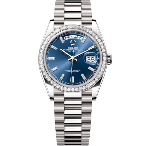 Rolex Day-Date Bright Blue Dial Diamond Bezel 36mm 128349RBR