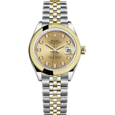 Rolex Lady-Datejust Champagne Diamond Dial Domed Bezel 28mm 279163