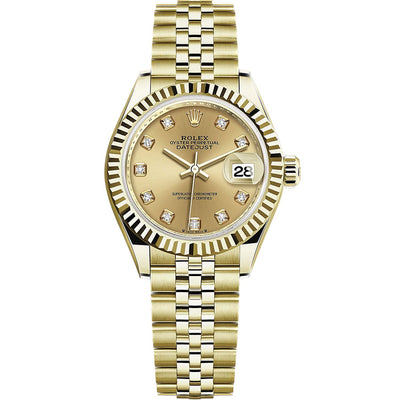 Rolex Lady-Datejust Champagne Diamond Dial Fluted Bezel 28mm 279178