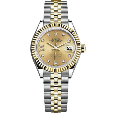 Rolex Lady-Datejust Champagne Diamond Star Dial Fluted Bezel 28mm 279173