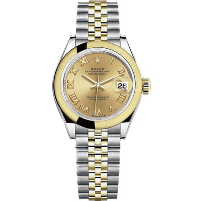 Rolex Lady-Datejust Champagne Roman Numeral Dial Domed Bezel 28mm 279163