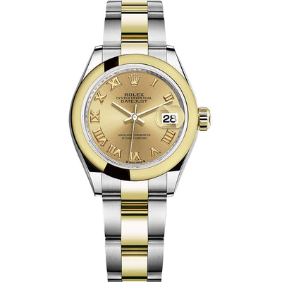 Rolex Lady-Datejust Champagne Roman Numeral Dial Domed Bezel 28mm 279163