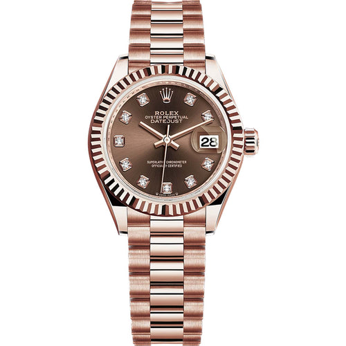 Rolex Lady-Datejust Chocolate Diamond Dial Fluted Bezel 28mm 279175