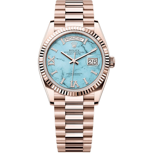 Rolex Day-Date 36 Turquoise Dial  Fluted Bezel 128235