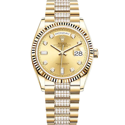 Rolex Day-Date 36 Yellow Gold Champagne Diamond Dial 128238
