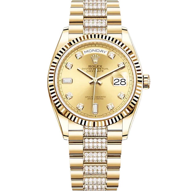 Rolex Day-Date 36 Yellow Gold Champagne Diamond Dial 128238
