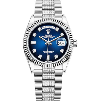 Rolex Day-Date 36 White Gold Blue Ombre Diamond Dial 128239