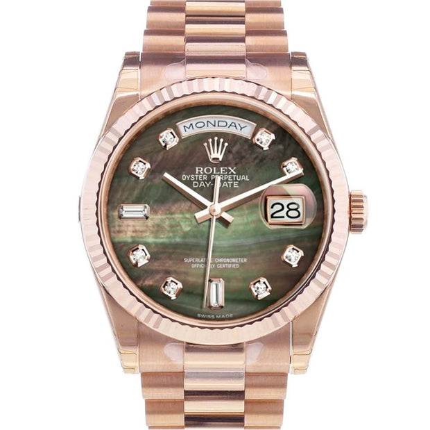 Rolex Day-Date 36 Rose Gold Black Mother of Pearl Diamond Dial 118235F