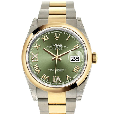 Rolex Datejust Olive Green Roman Numeral Dial Domed Bezel 36mm 126203