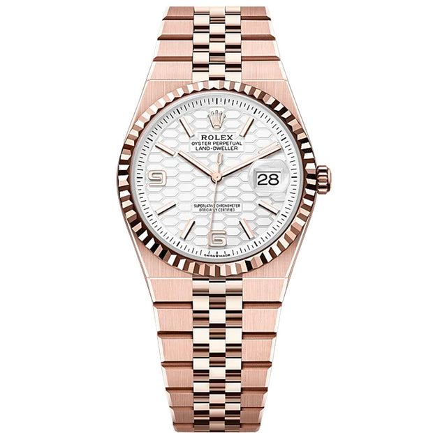 Rolex Land-Dweller 127235 Rose Gold 36mm Intense White Honeycomb Motif Dial
