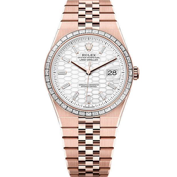 Rolex Land Dweller White Baguette Dial Fluted Bezel 40mm 127385TBR