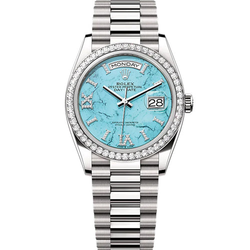 Rolex Day-Date Turquoise Dial Diamond Bezel 36mm 128349RBR