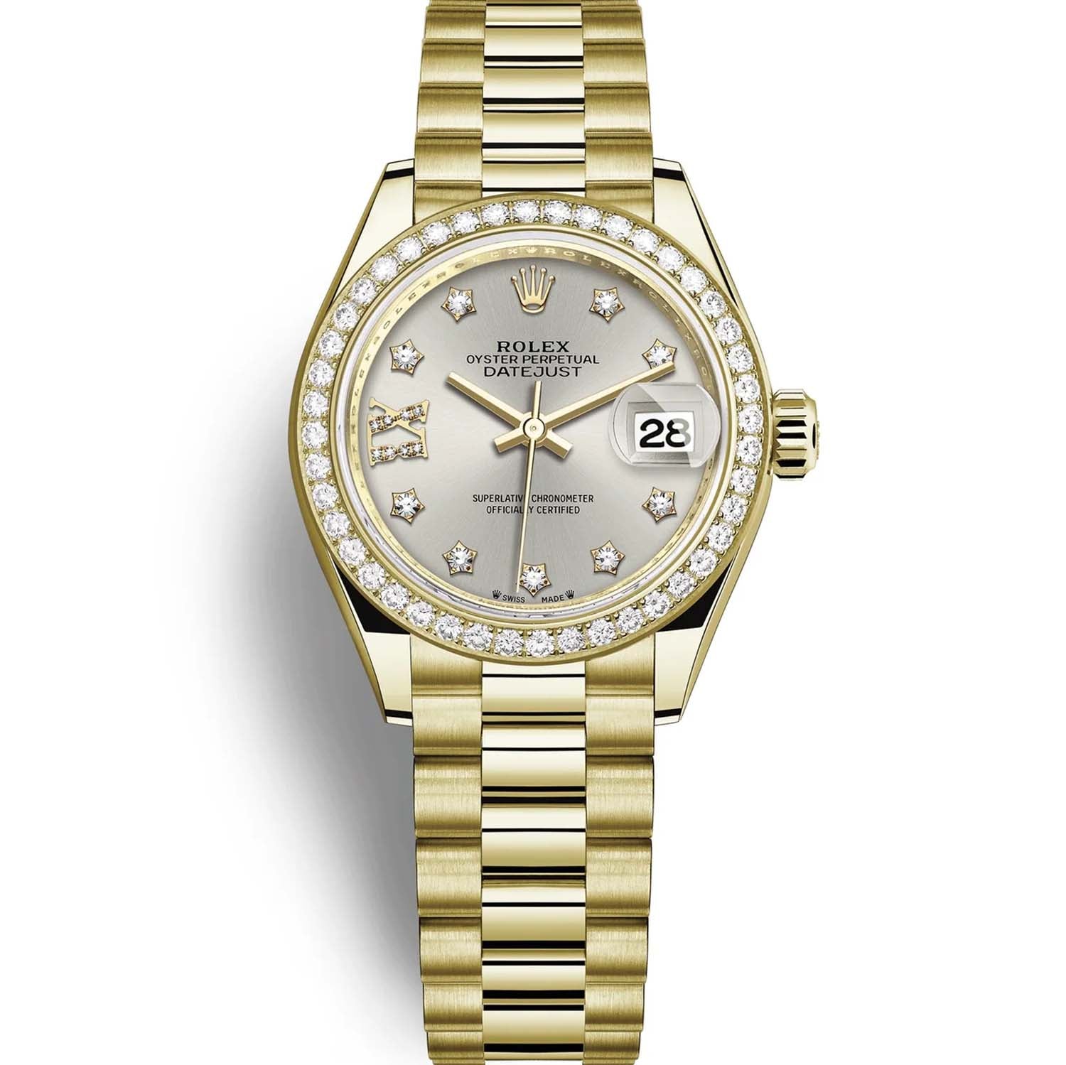 Rolex Lady Datejust 28mm Diamond Silver Dial Diamond Bezel