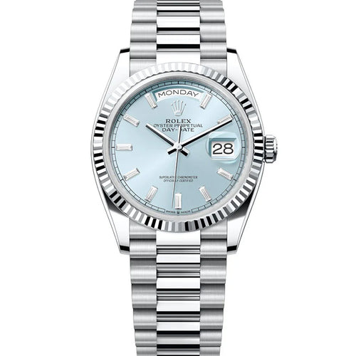 Rolex Day-Date 36 128236 Platinum Ice Blue Baguette Dial