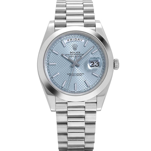 Rolex Day-Date 40 Platinum Presidential 228206 Smooth Bezel Ice Blue Diagonal Motif Dial