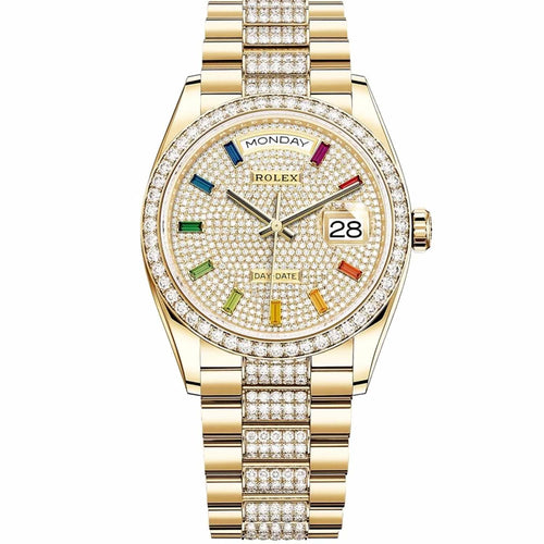 Rolex Day-Date 36 Yellow Gold Diamond Bezel Diamond Paved Dial 128348RBR