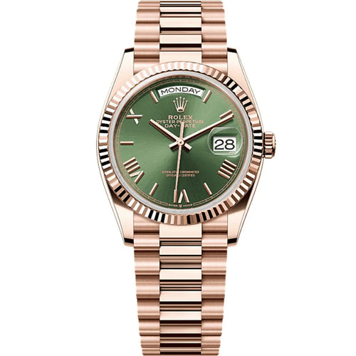 Rolex Day-Date 36 Olive Green Roman Dial Fluted Bezel 128235