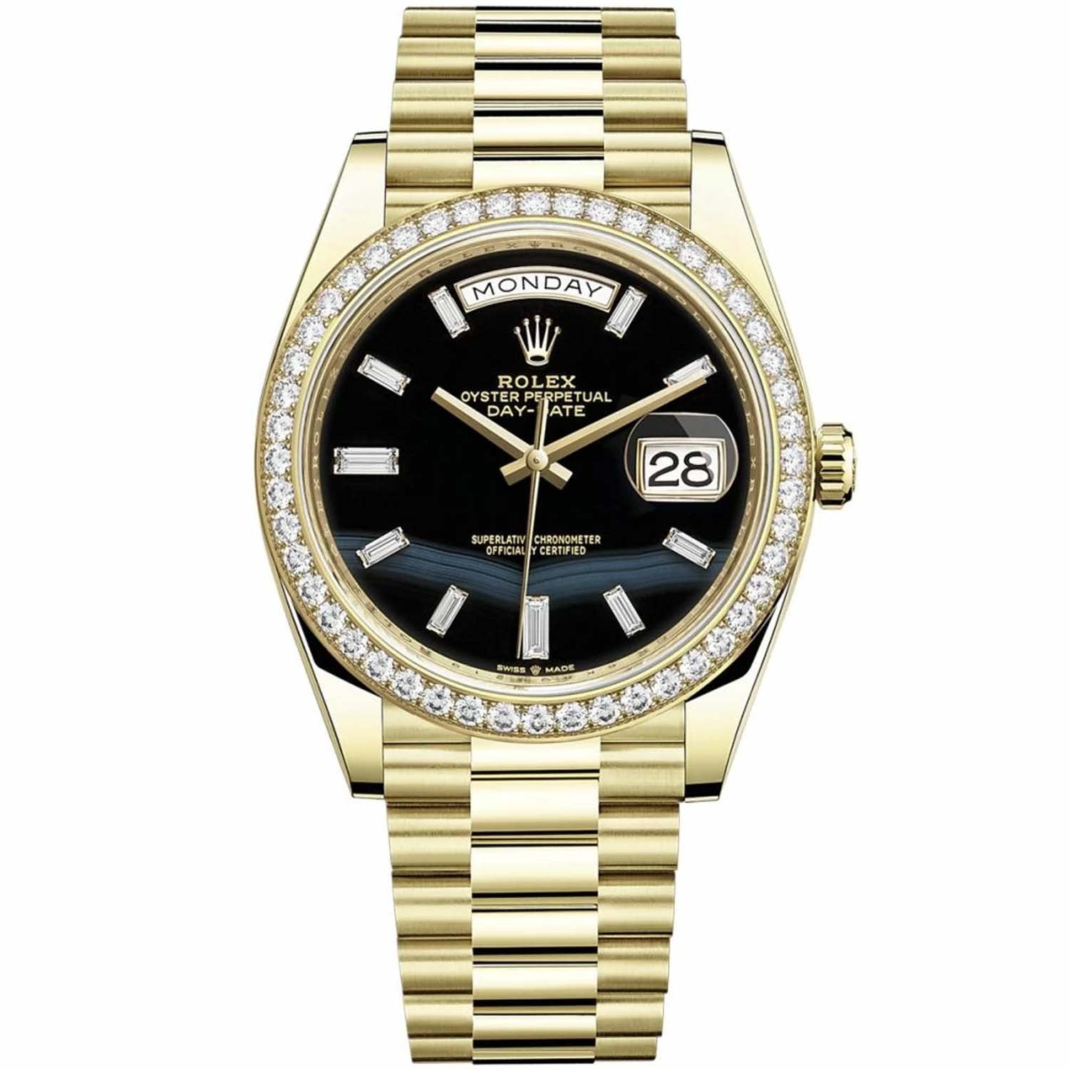 Rolex yellow gold president day date 40 clearance diamonds