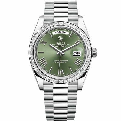 Rolex Day-Date 40 Platinum Olive Green Dial Diamond Bezel 228396TBR