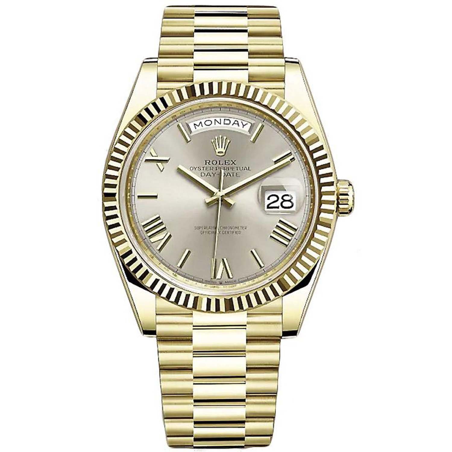 Rolex Day Date 40 Presidential 228238 Fluted Bezel Silver Dial