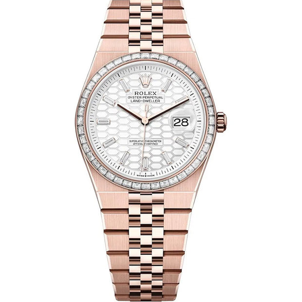 Rolex Land Dweller White Baguette Dial Fluted Bezel 36mm 127285TBR