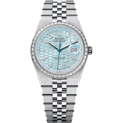 Rolex Land Dweller Ice Blue Baguette Dial Fluted Bezel 36mm 127286TBR