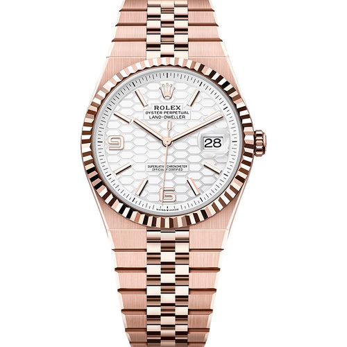 Rolex Land-Dweller 127235 Rose Gold 40mm Intense White Honeycomb Motif Dial