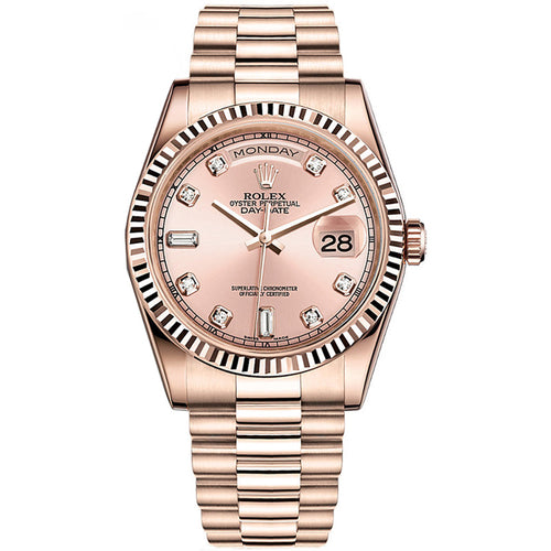 Rolex Day-Date 36 36mm Pink Factory Diamond Dial 118235