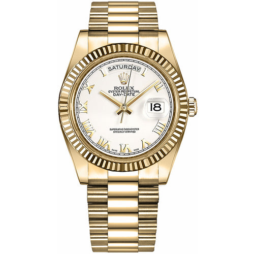 Rolex DayDate II Presidential 218238 Fluted Bezel White Roman Dial