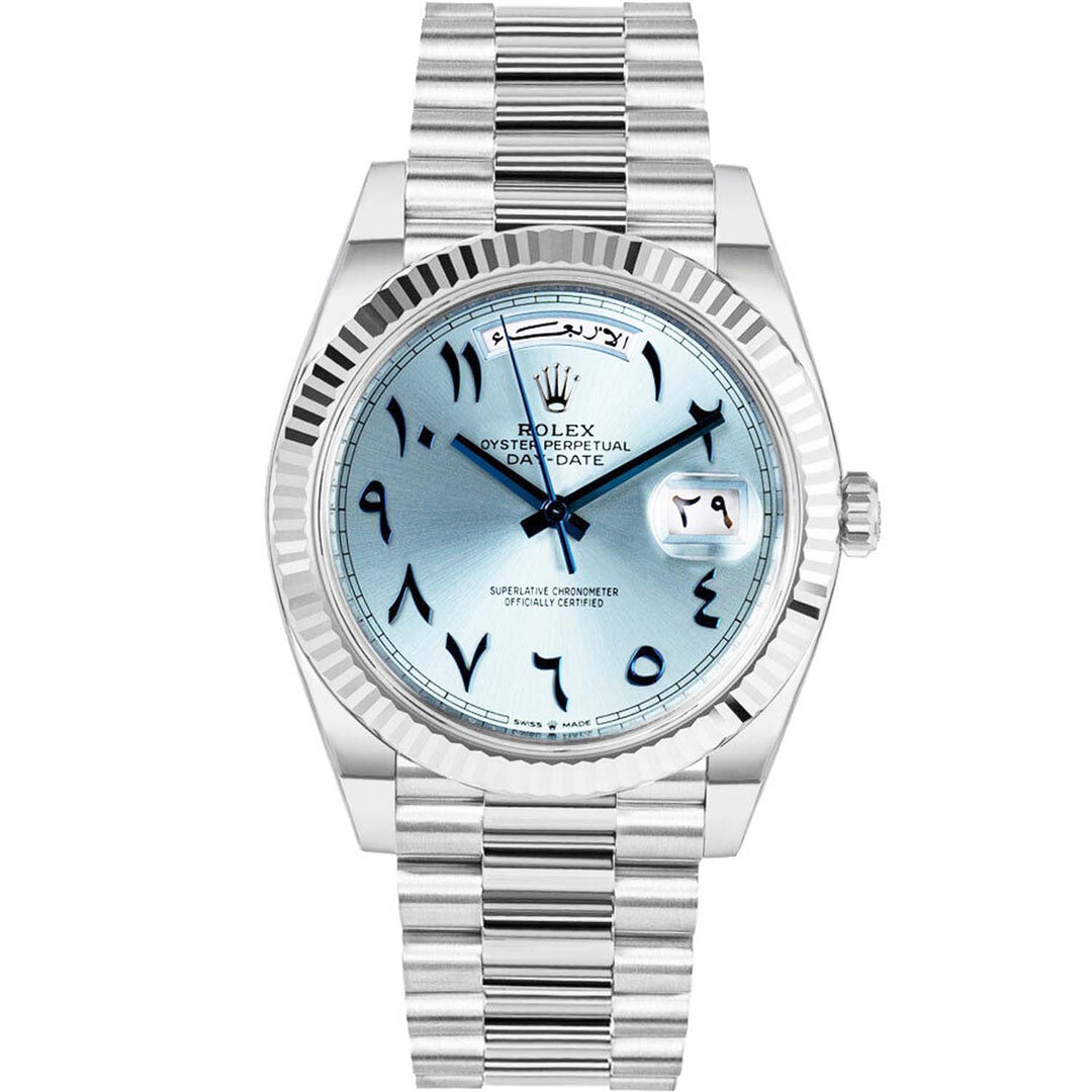 Rolex Day-Date 40 Platinum Ice Blue Arabic Dial Watch 228206
