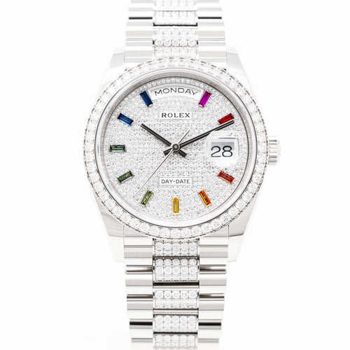 Rolex Day-Date 36 White Gold Diamond Bezel Diamond-Paved Dial and Bracelet 128349RBR
