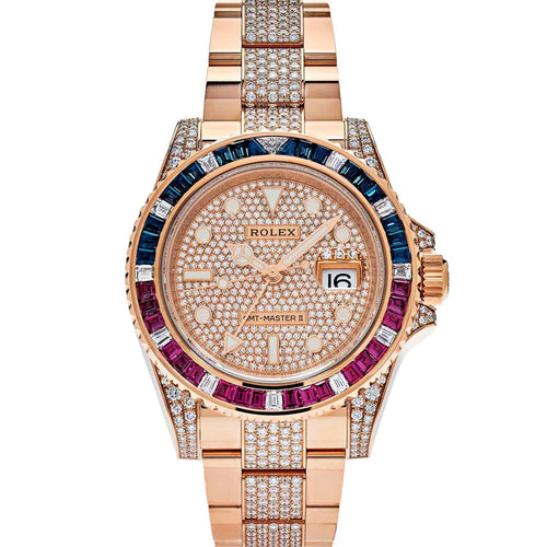Rolex GMT-Master II "Saru" 40mm 126755SARU Rose Gold Pave Rose Dial