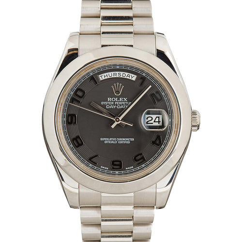Rolex Day-Date 41mm Platinum Smooth Bezel 218206 Black Dial