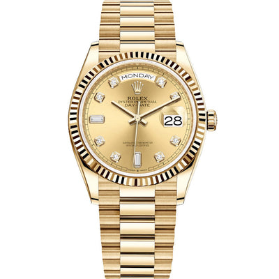 Rolex Day-Date 36mm Presidential 128238 Fluted Bezel Champagne Diamond Dial