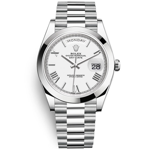 Rolex Day-Date 40 Platinum Presidential 228206 Smooth Bezel White Dial