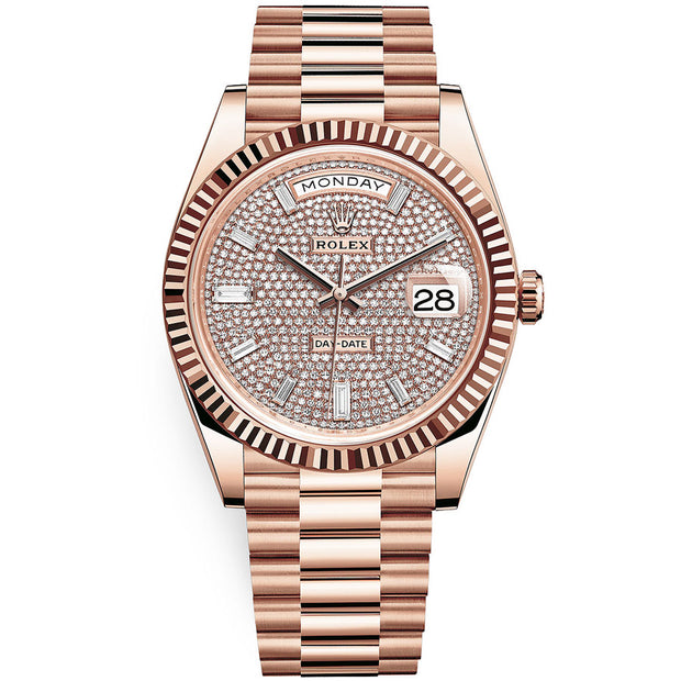 Rolex Day-Date 40 Presidential 228235 Fluted Bezel Baguette / Pave Diamond Dial