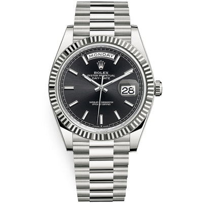 Rolex Day-Date 40 Presidential 228239 Fluted Bezel Black Dial