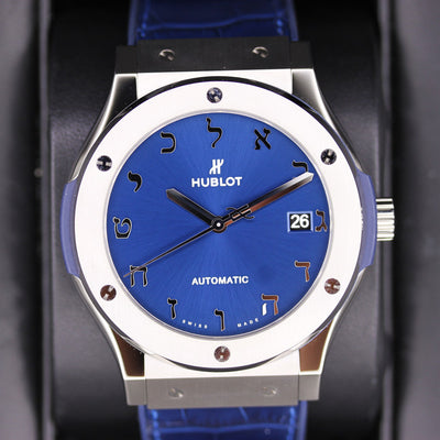Hublot Limited Edition Classic Fusion Hebrew 45mm 511.NX.7170.LR.LEC17 Blue Dial Pre-Owned