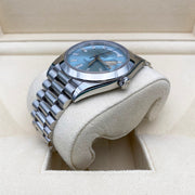 Rolex Day-Date 40 Platinum Presidential 228206 Smooth Bezel Baguette Diamond Ice Blue Dial