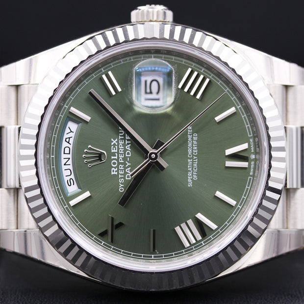 Rolex Day-Date 40 Presidential 228239 Fluted Bezel Olive Green Dial
