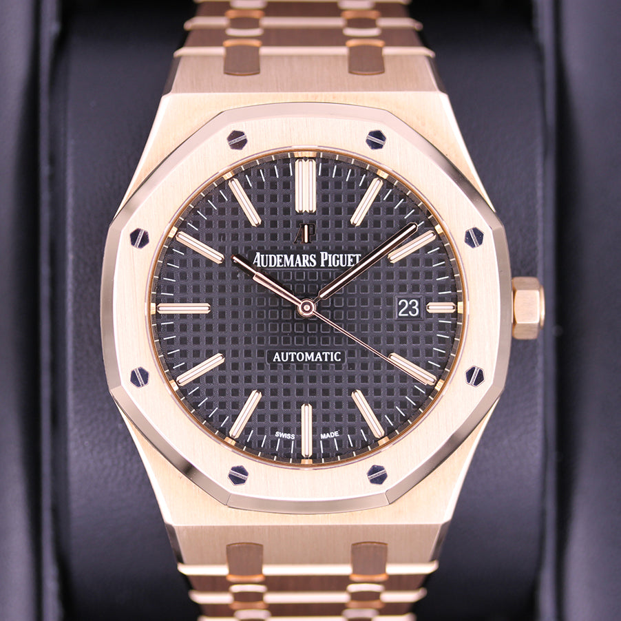 Audemars Piguet Royal Oak 41mm Black Dial Pink Gold Black Alligator Strap  Watch 15400OR - Big Watch Buyers