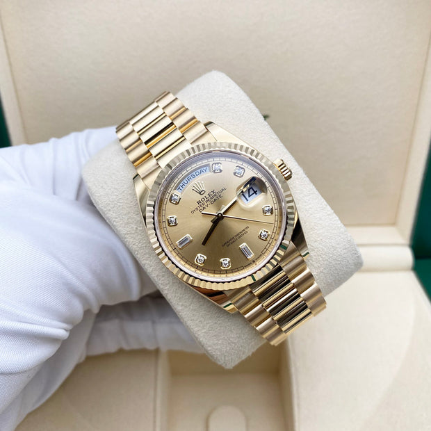 Rolex Day-Date 36mm Presidential 128238 Fluted Bezel Champagne Diamond Dial Pre-Owned
