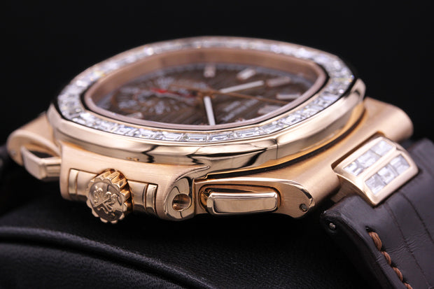 Patek Philippe Nautilus Chronograph 40mm 5980R Custom Diamond Baguette Setting Brown Dial Pre-Owned