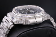 Patek Philippe Nautilus Travel Time Chronograph 40mm 5990/1A Black Dial Custom Baguette Diamond Setting Pre-Owned