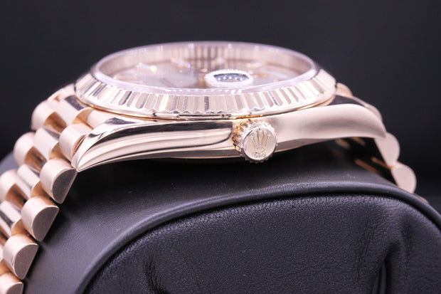 Rolex Day-Date 40 Presidential 228235 Fluted Bezel Baguette Diamond Sundust Dial Pre-Owned