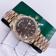 Rolex Day-Date 40 Presidential 228235 Fluted Bezel Chocolate Diagonal Motif Dial