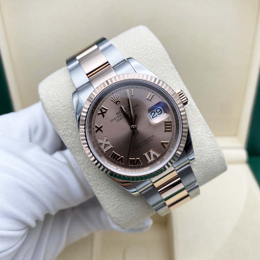 Hi-ro♪ Rolex Datejust Rose Roman Numeral Dial Fluted Bezel 36mm 126231