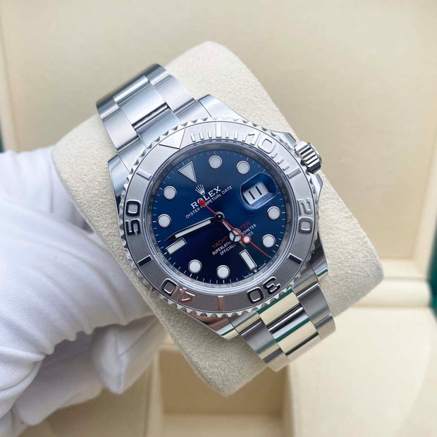 Rolex Yacht-Master 40mm Stainless Steel, Platinum Bezel, Blue Dial, Oyster Bracelet Ref. 116622 Pre-owned - NYC Luxury - Pre Owned